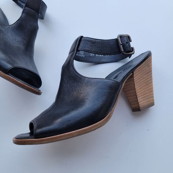 PAUL GREEN Heels Sandal Madonna Black Leather Ankle Buckle Strap Peep Toe 5.5 8 - Picture 4 of 8